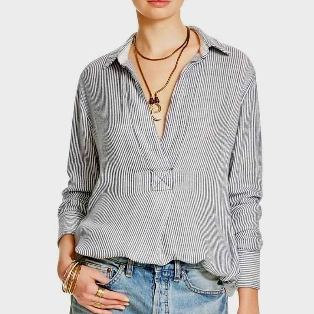 Free People Striped Hi-low Tunic Top